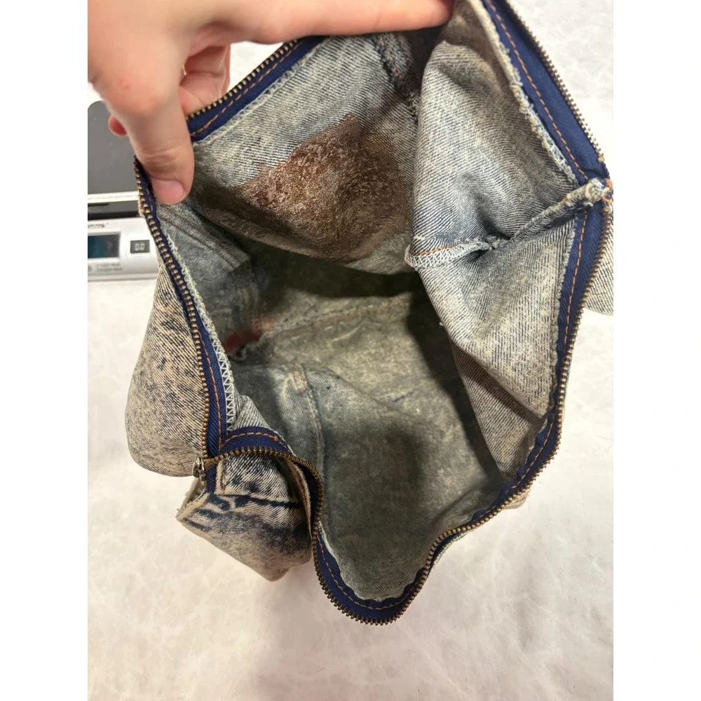 Vintage Y2K 90s Acid Wash Denim Hobo Bag Shane's Logo Retro‎ Slouchy Shoulder